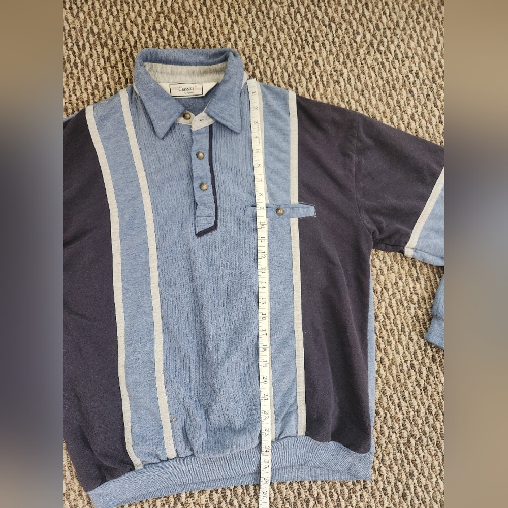 Classics By Palmland Long Sleeve Blue Colorblock Shirt Size Large VTG Grandpa - Picture 3 of 6